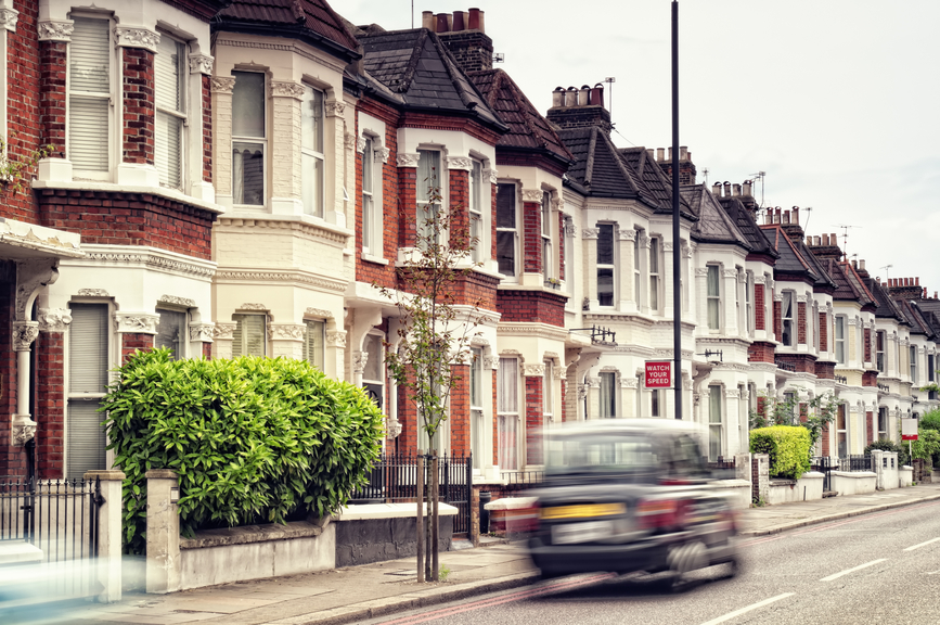 Terraced Houses and blured "Black Cab"in Clapham ,London. (Long exposure)